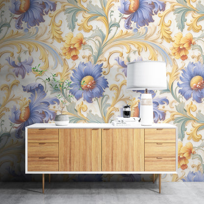 Removable Wallpaper, Floral Design Colorful - Peel & Stick, Reusable, Self Adhesive, 26" Panels, Easy Install, Seamless