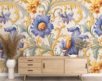 Removable Wallpaper, Floral Design Colorful - Peel & Stick, Reusable, Self Adhesive, 26" Panels, Easy Install, Seamless