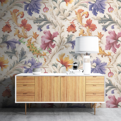 Floral Colorful Flower Design, Removable Wallpaper, - Peel & Stick, Reusable, Self Adhesive, 26" Panels, Easy Install, Seamless