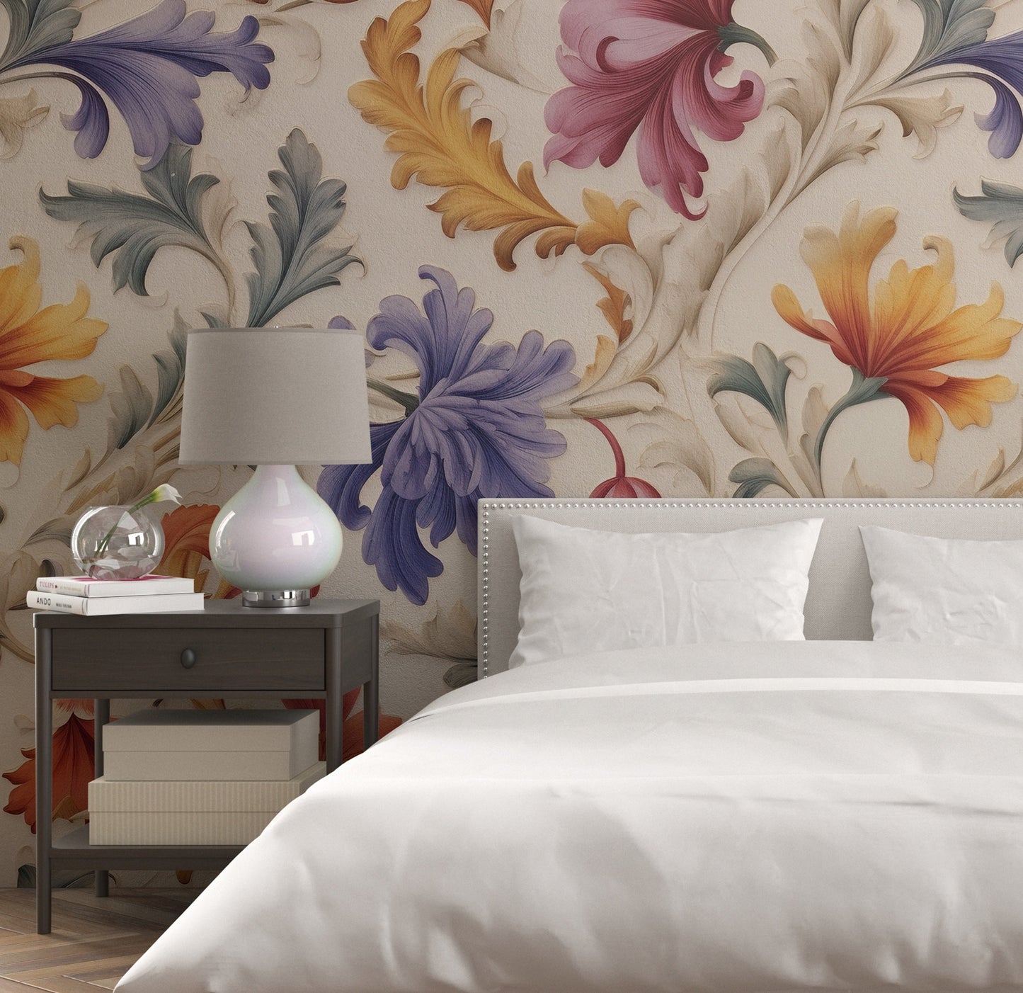 Floral Colorful Flower Design, Removable Wallpaper, - Peel & Stick, Reusable, Self Adhesive, 26" Panels, Easy Install, Seamless