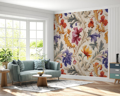 Floral Colorful Flower Design, Removable Wallpaper, - Peel & Stick, Reusable, Self Adhesive, 26" Panels, Easy Install, Seamless