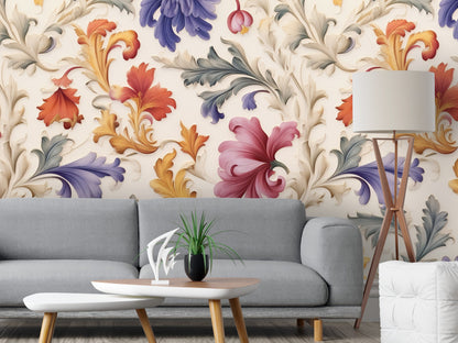 Floral Colorful Flower Design, Removable Wallpaper, - Peel & Stick, Reusable, Self Adhesive, 26" Panels, Easy Install, Seamless