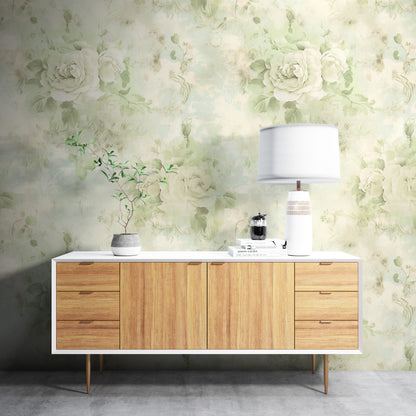 Removable Wallpaper, Green Floral - Peel & Stick, Reusable, Self Adhesive, 26" Panels, Easy Install, Seamless