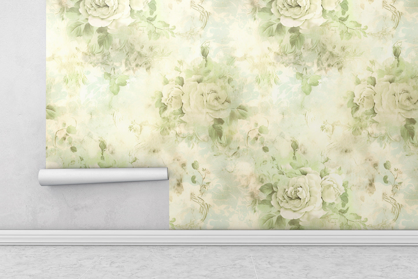 Removable Wallpaper, Green Floral - Peel & Stick, Reusable, Self Adhesive, 26" Panels, Easy Install, Seamless