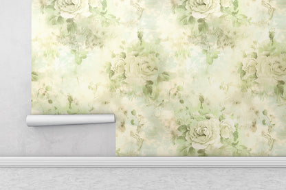 Removable Wallpaper, Green Floral - Peel & Stick, Reusable, Self Adhesive, 26" Panels, Easy Install, Seamless