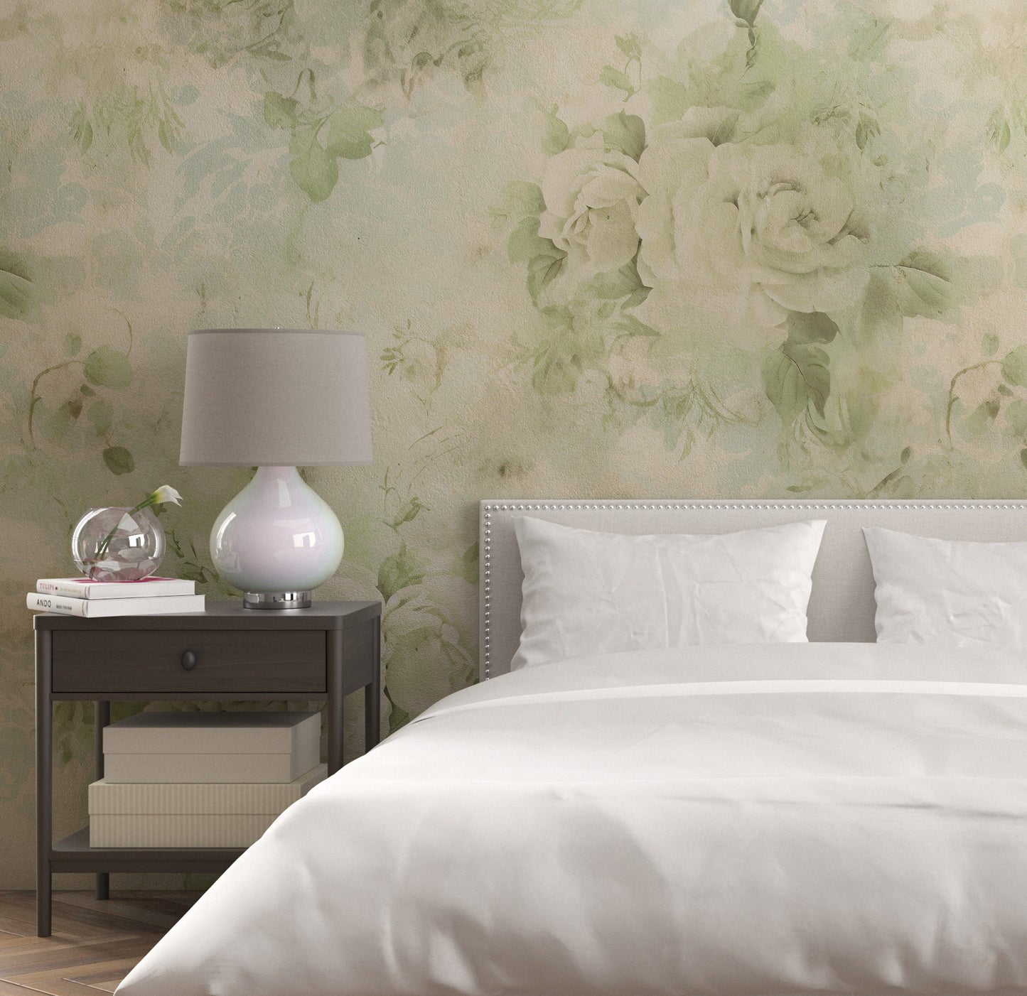 Removable Wallpaper, Green Floral - Peel & Stick, Reusable, Self Adhesive, 26" Panels, Easy Install, Seamless