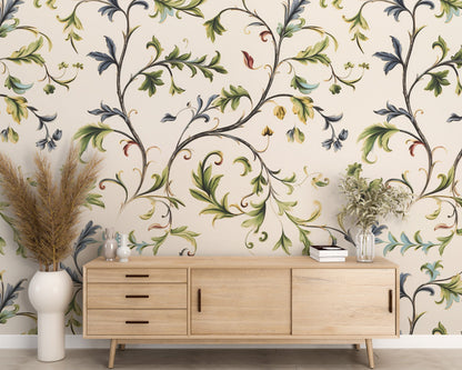 Removable Wallpaper, Green Flower Floral - Peel & Stick, Reusable, Self Adhesive, 26" Panels, Easy Install, Seamless