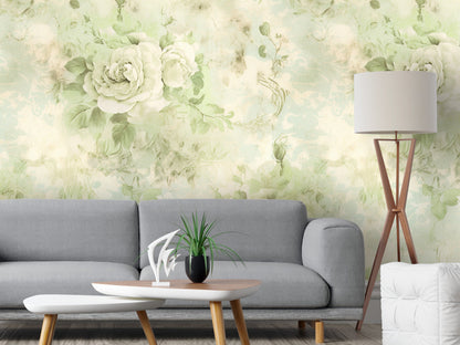 Removable Wallpaper, Green Floral - Peel & Stick, Reusable, Self Adhesive, 26" Panels, Easy Install, Seamless