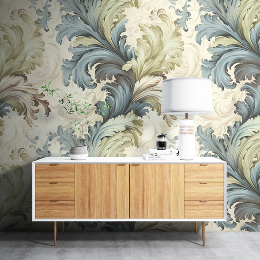 Removable Wallpaper, Green Flowers Floral - Peel & Stick, Reusable, Self Adhesive, 26" Panels, Easy Install, Seamless