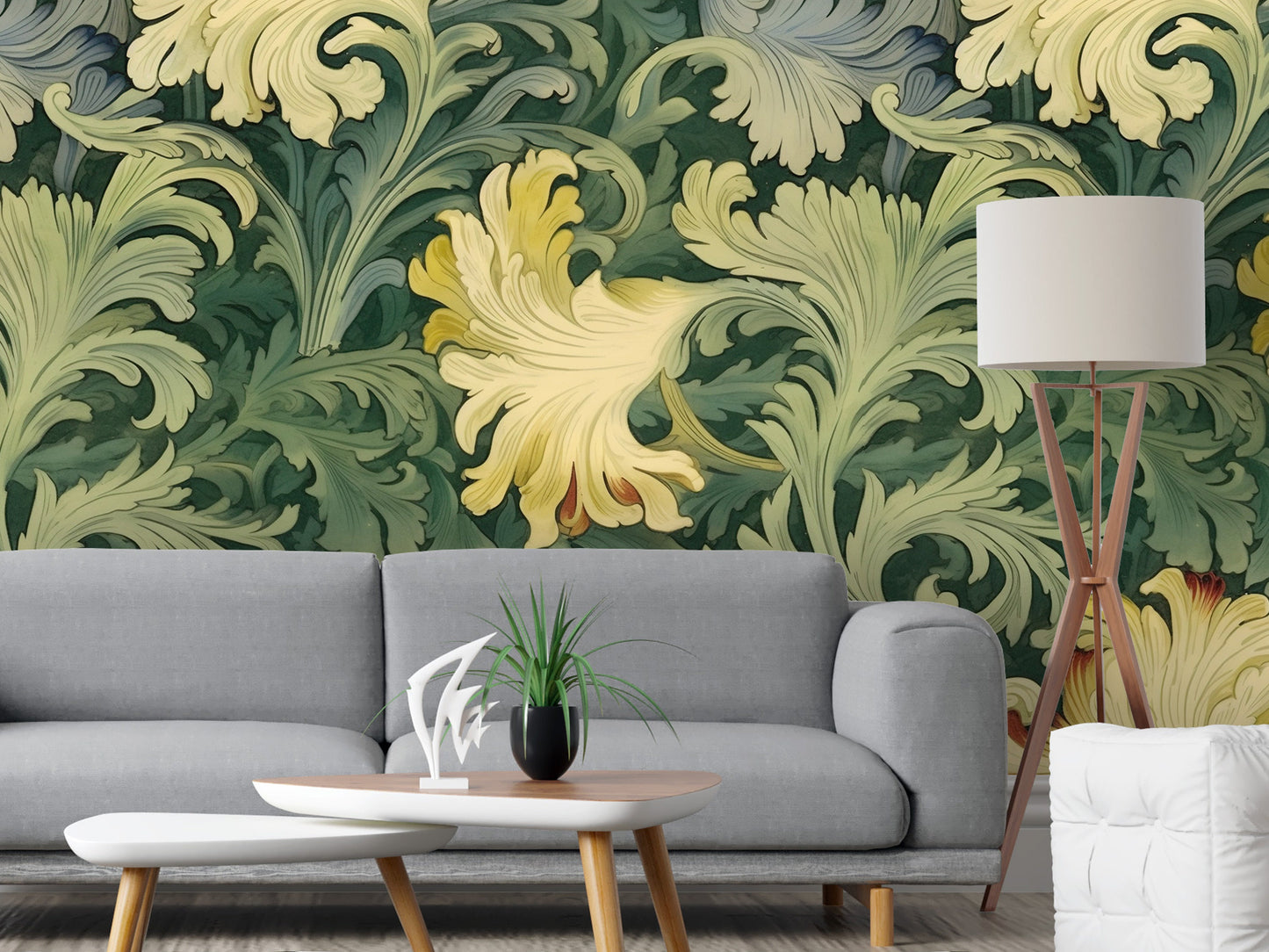 Removable Wallpaper, Flower Green Floral - Peel & Stick, Reusable, Self Adhesive, 26" Panels, Easy Install, Seamless