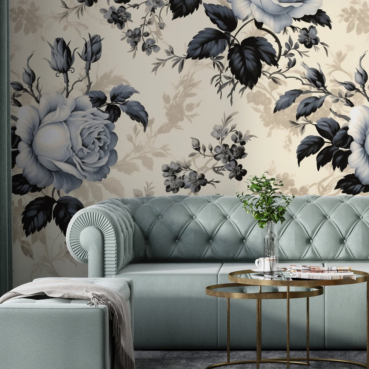 Removable Wallpaper, Gray Floral Flower - Peel & Stick, Reusable, Self Adhesive, 26" Panels, Easy Install, Seamless