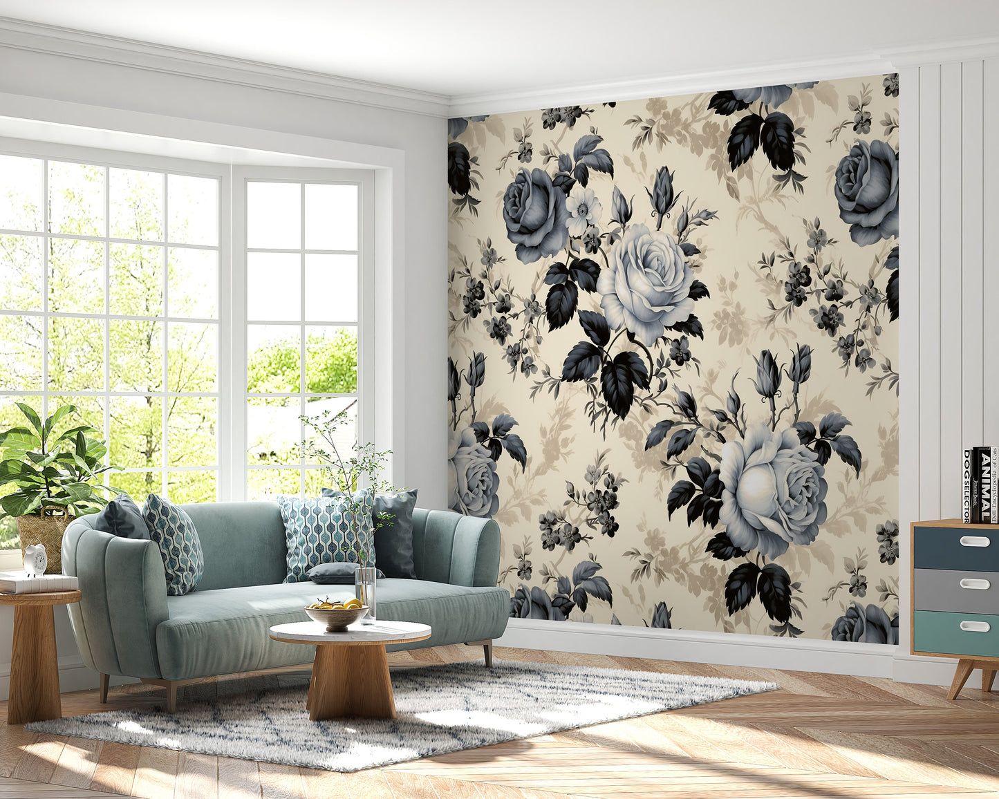 Removable Wallpaper, Gray Floral Flower - Peel & Stick, Reusable, Self Adhesive, 26" Panels, Easy Install, Seamless