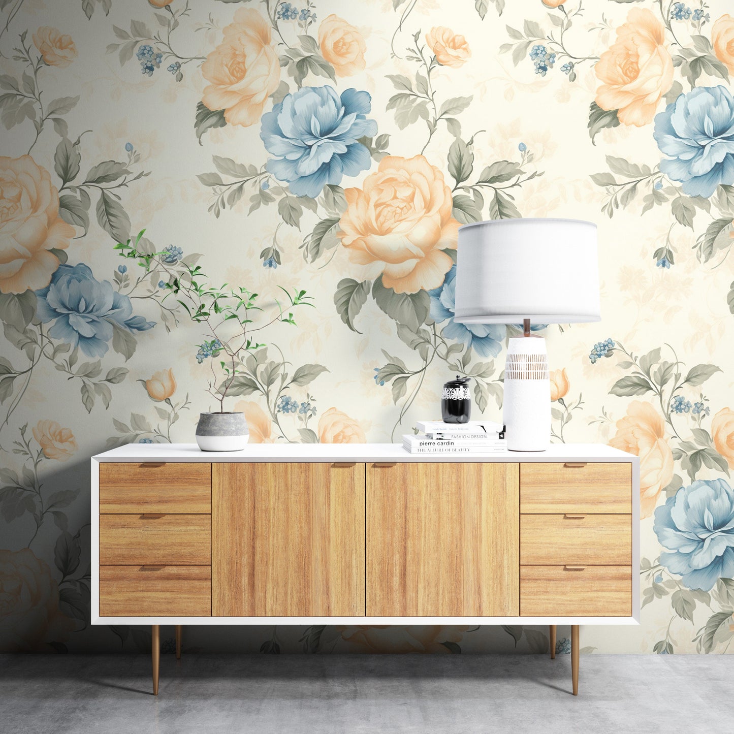 Removable Wallpaper, Orange Floral Flower - Peel & Stick, Reusable, Self Adhesive, 26" Panels, Easy Install, Seamless