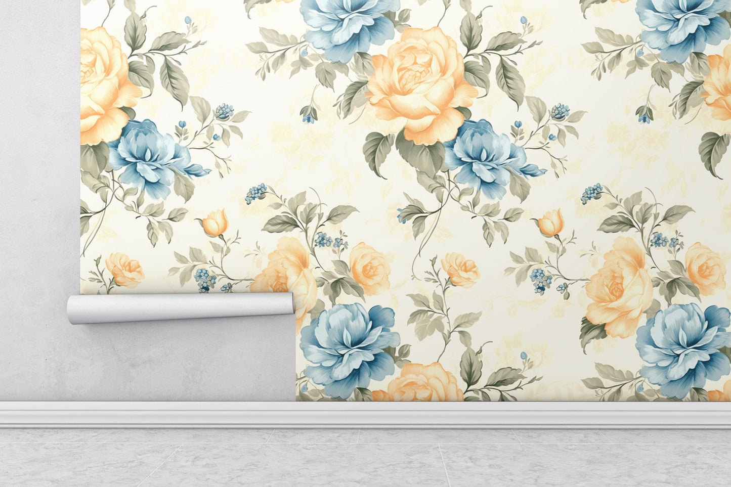 Removable Wallpaper, Orange Floral Flower - Peel & Stick, Reusable, Self Adhesive, 26" Panels, Easy Install, Seamless