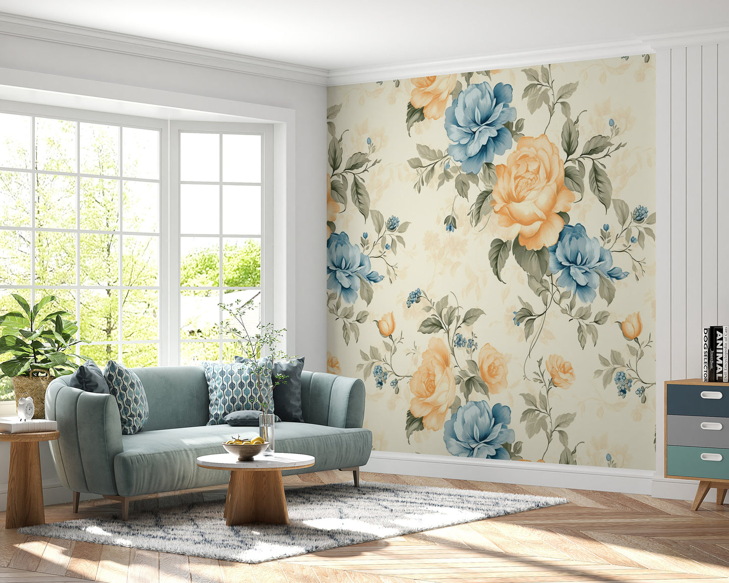 Removable Wallpaper, Orange Floral Flower - Peel & Stick, Reusable, Self Adhesive, 26" Panels, Easy Install, Seamless