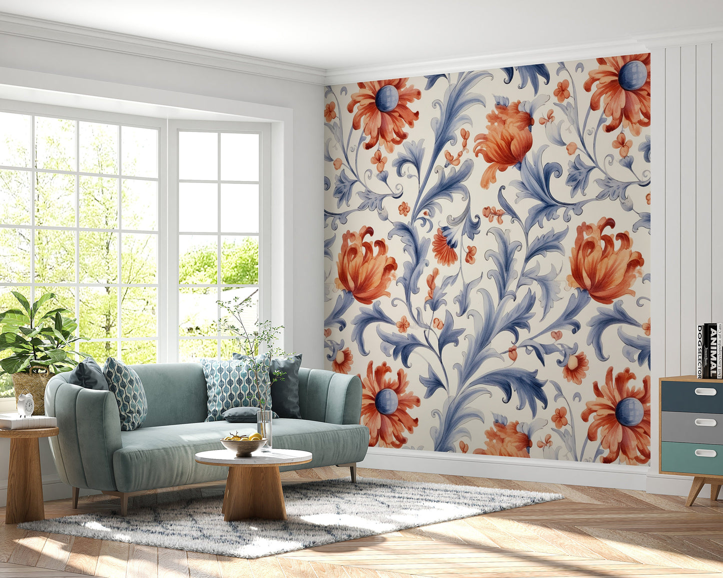 Removable Wallpaper, Beautiful Orange Floral Flower - Peel & Stick, Reusable, Self Adhesive, 26" Panels, Easy Install, Seamless