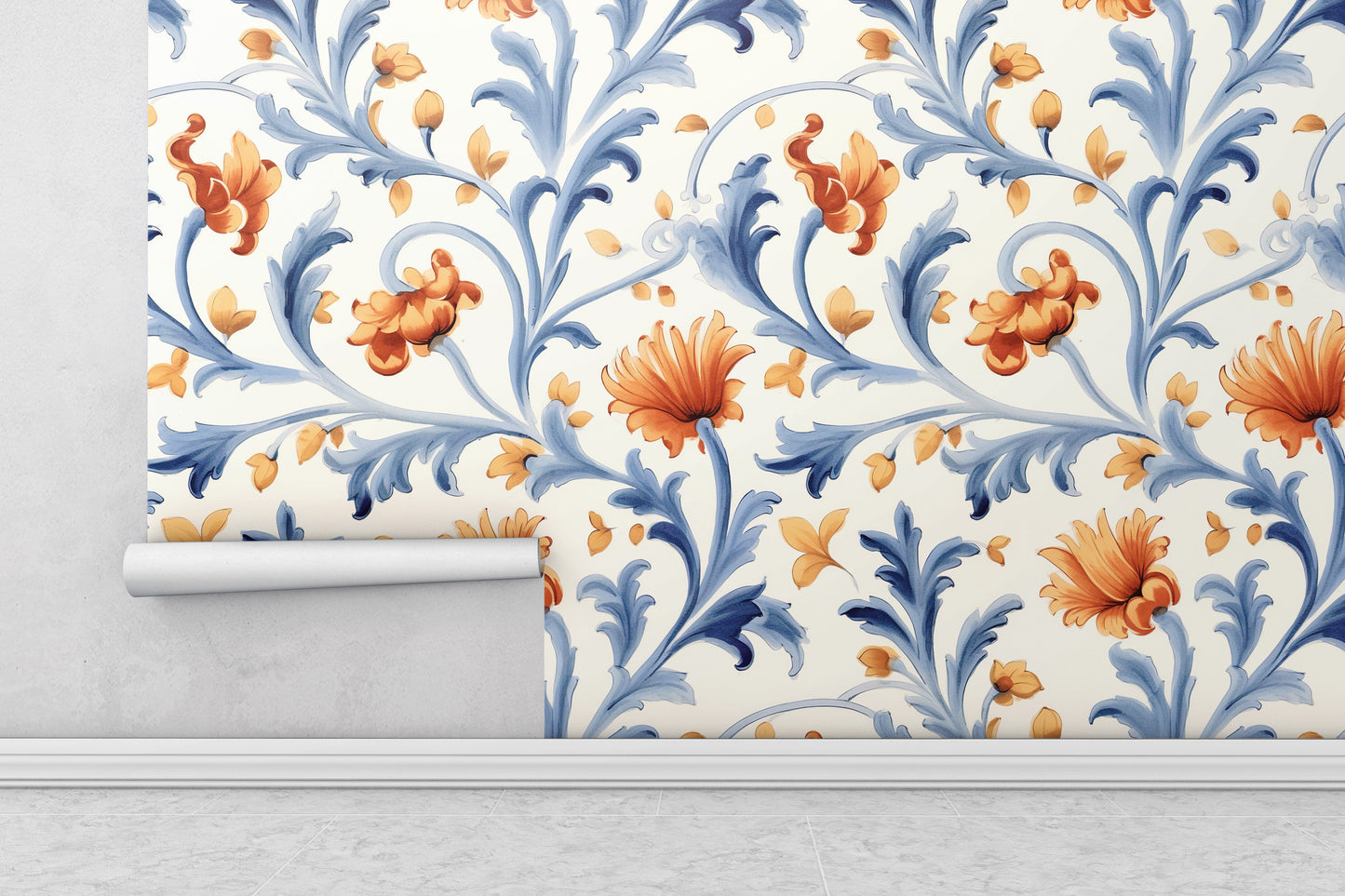 Removable Wallpaper, Beautiful Floral Orange Flower - Peel & Stick, Reusable, Self Adhesive, 26" Panels, Easy Install, Seamless