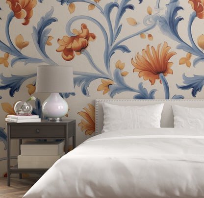 Removable Wallpaper, Beautiful Floral Orange Flower - Peel & Stick, Reusable, Self Adhesive, 26" Panels, Easy Install, Seamless