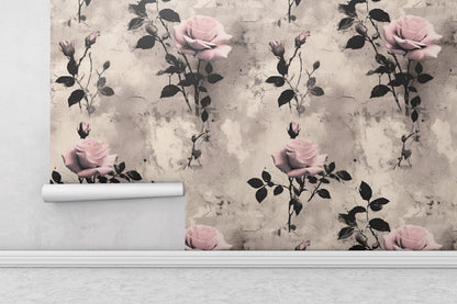 Removable Wallpaper, Pink Floral Flower - Peel & Stick, Reusable, Self Adhesive, 26" Panels, Easy Install, Seamless