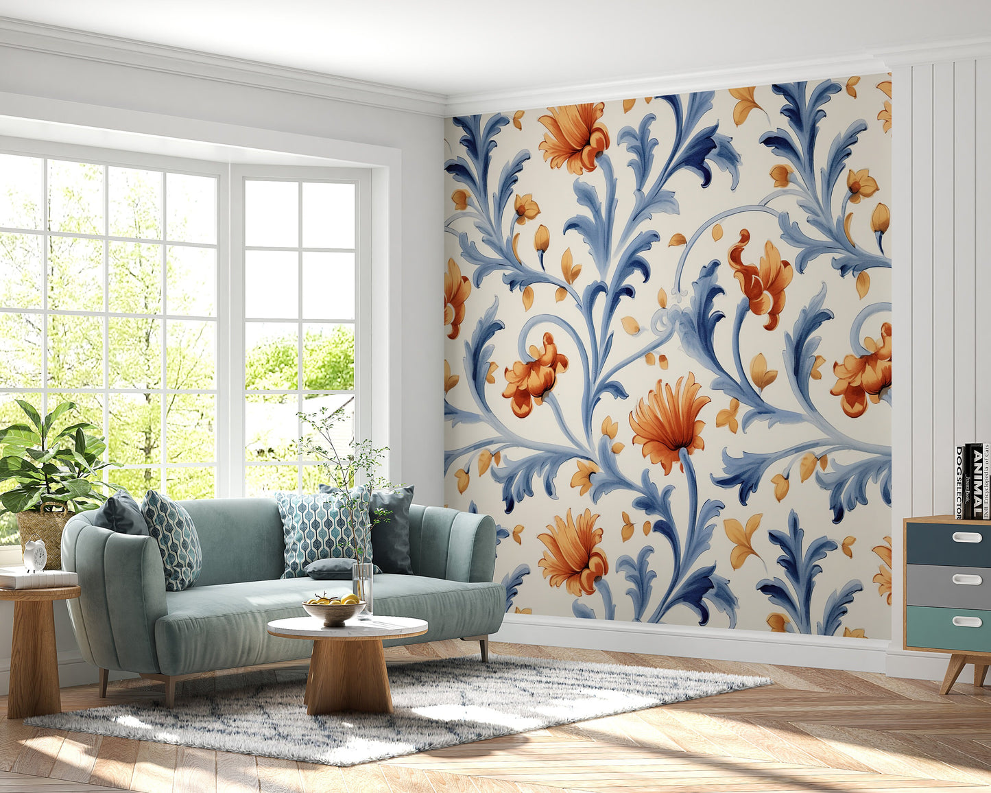 Removable Wallpaper, Beautiful Floral Orange Flower - Peel & Stick, Reusable, Self Adhesive, 26" Panels, Easy Install, Seamless