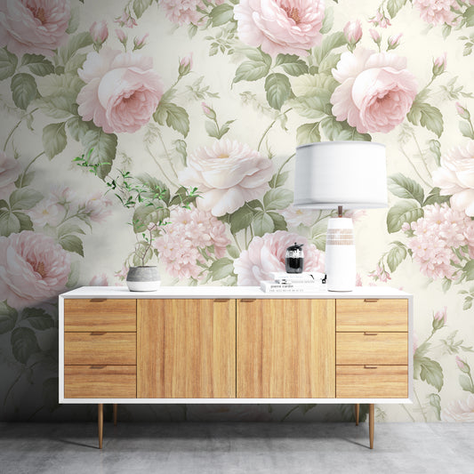 Removable Wallpaper, Pink Floral Cute Flower - Peel & Stick, Reusable, Self Adhesive, 26" Panels, Easy Install, Seamless