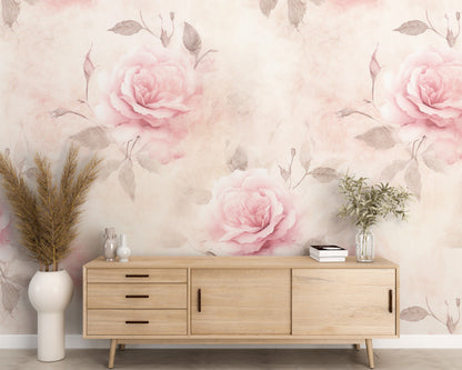 Removable Wallpaper, Cute Pink Floral Flower - Peel & Stick, Reusable, Self Adhesive, 26" Panels, Easy Install, Seamless