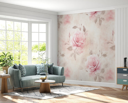 Removable Wallpaper, Cute Pink Floral Flower - Peel & Stick, Reusable, Self Adhesive, 26" Panels, Easy Install, Seamless