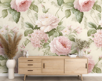 Removable Wallpaper, Pink Floral Cute Flower - Peel & Stick, Reusable, Self Adhesive, 26" Panels, Easy Install, Seamless