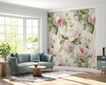 Removable Wallpaper, Pink Floral Cute Flower - Peel & Stick, Reusable, Self Adhesive, 26" Panels, Easy Install, Seamless