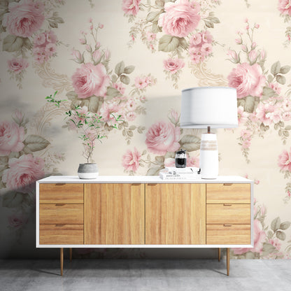 Removable Wallpaper, Pink Floral Beautiful Flower - Peel & Stick, Reusable, Self Adhesive, 26" Panels, Easy Install, Seamless