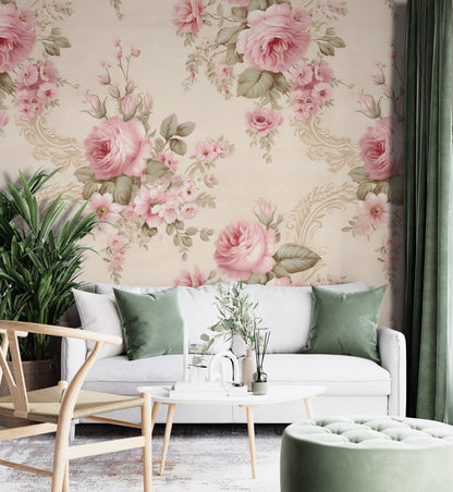 Removable Wallpaper, Pink Floral Beautiful Flower - Peel & Stick, Reusable, Self Adhesive, 26" Panels, Easy Install, Seamless