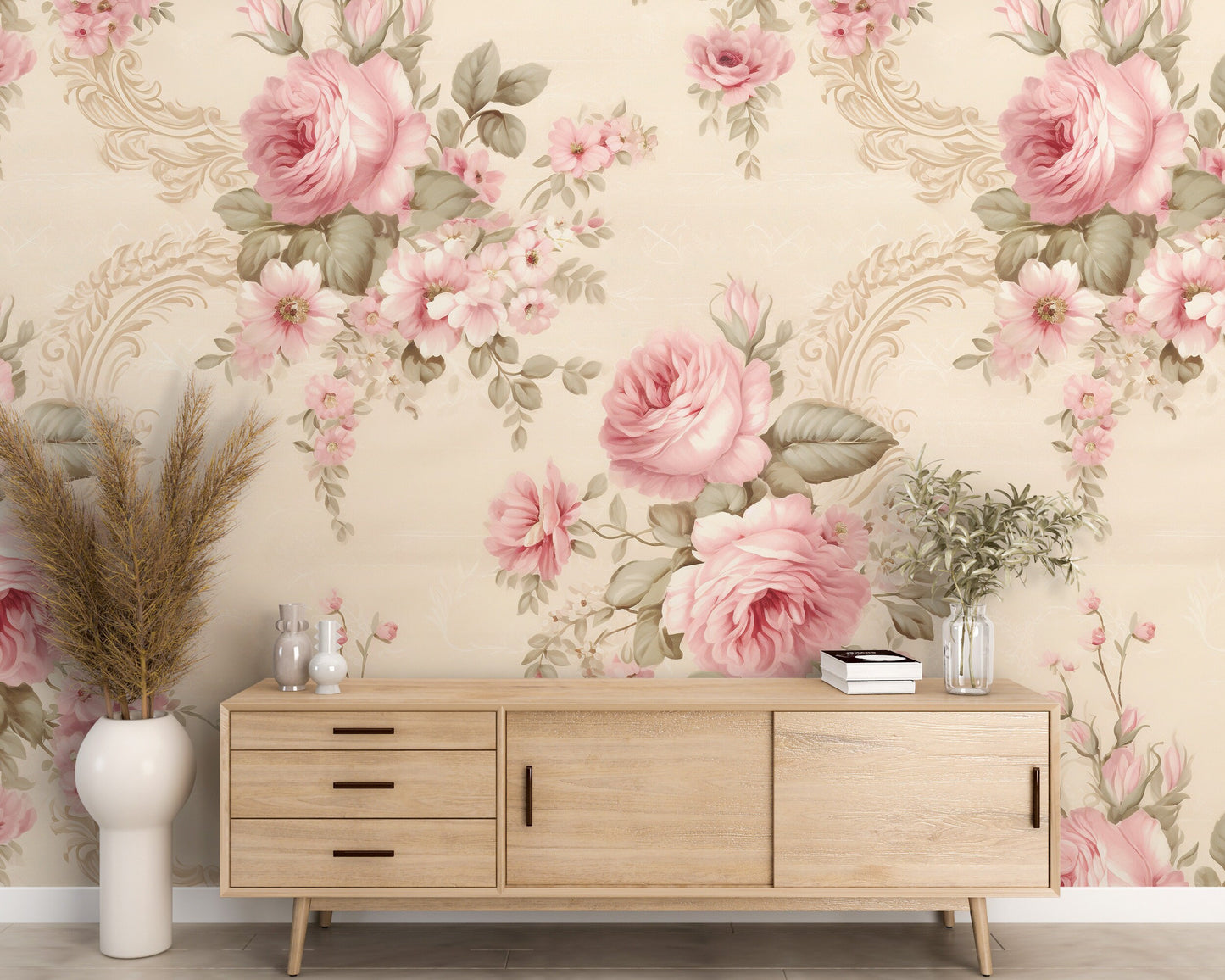 Removable Wallpaper, Pink Floral Beautiful Flower - Peel & Stick, Reusable, Self Adhesive, 26" Panels, Easy Install, Seamless