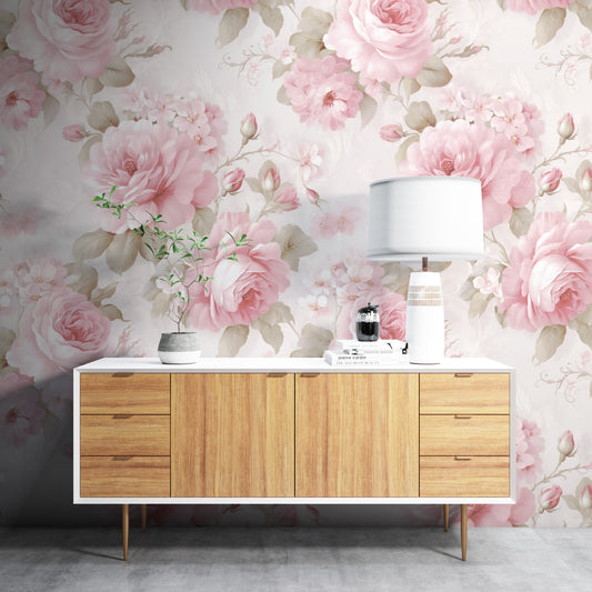 Removable Wallpaper, Floral Pink Cute Flower Design - Peel & Stick, Reusable, Self Adhesive, 26" Panels, Easy Install, Seamless