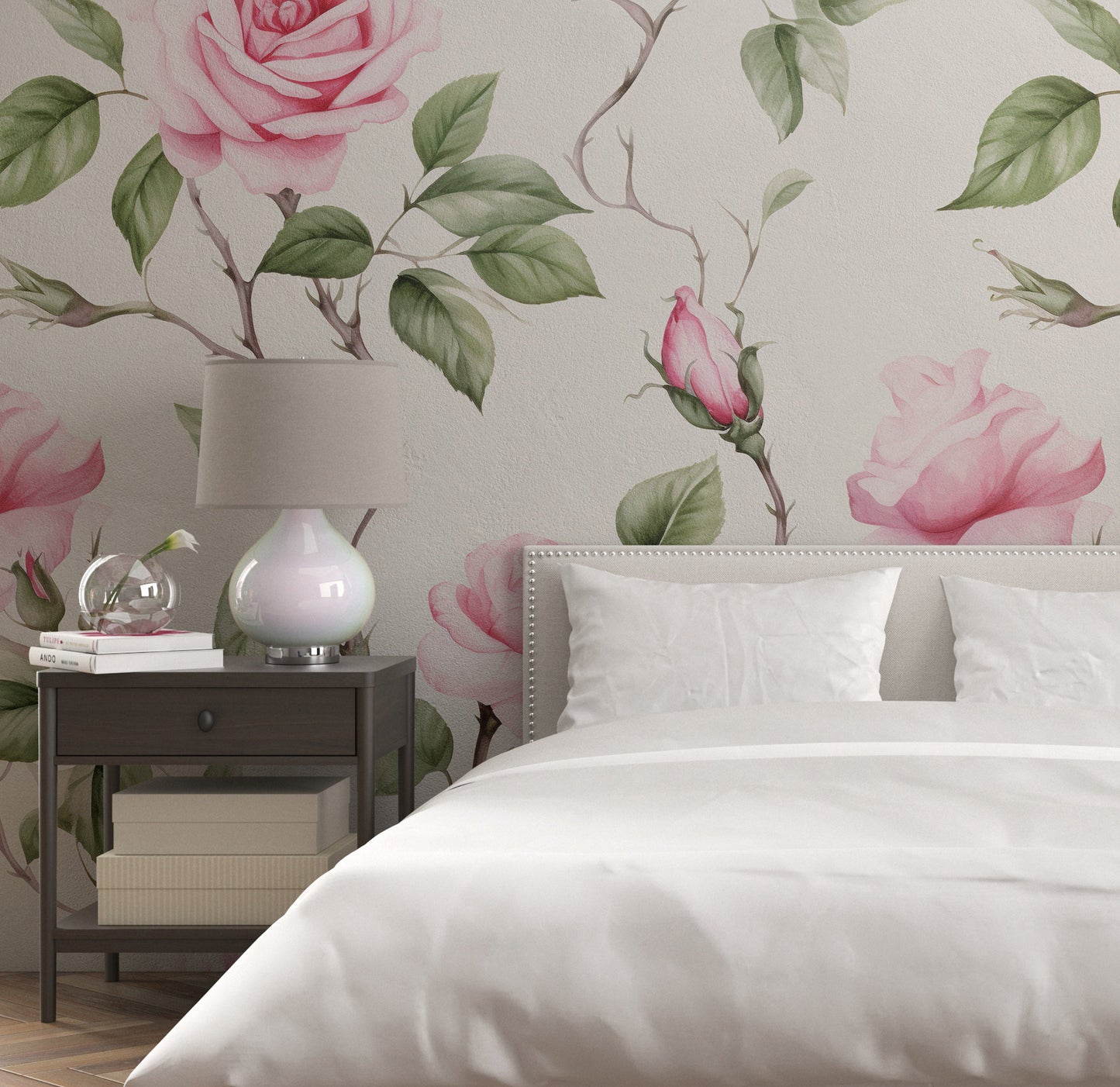 Removable Wallpaper, Floral Pink Flower Design - Peel & Stick, Reusable, Self Adhesive, 26" Panels, Easy Install, Seamless