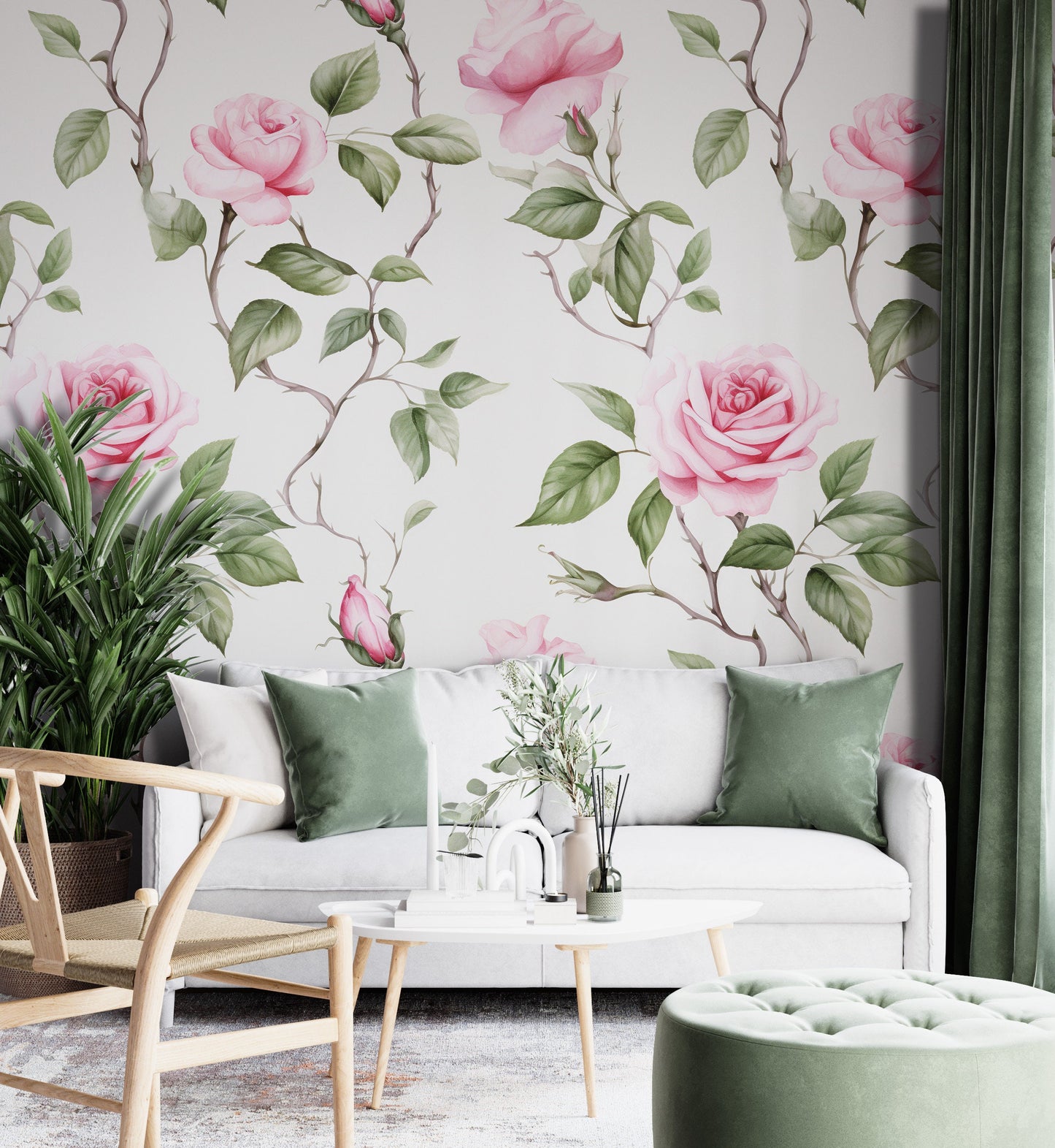 Removable Wallpaper, Floral Pink Flower Design - Peel & Stick, Reusable, Self Adhesive, 26" Panels, Easy Install, Seamless