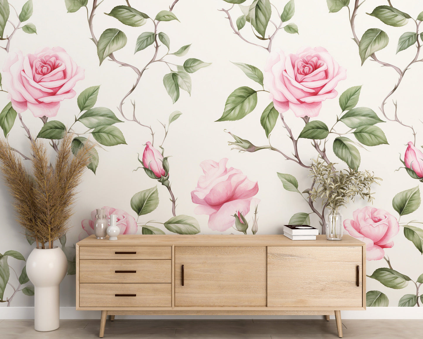 Removable Wallpaper, Floral Pink Flower Design - Peel & Stick, Reusable, Self Adhesive, 26" Panels, Easy Install, Seamless