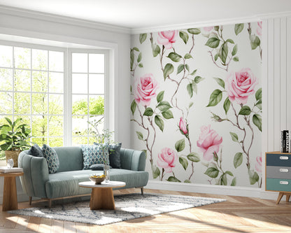 Removable Wallpaper, Floral Pink Flower Design - Peel & Stick, Reusable, Self Adhesive, 26" Panels, Easy Install, Seamless