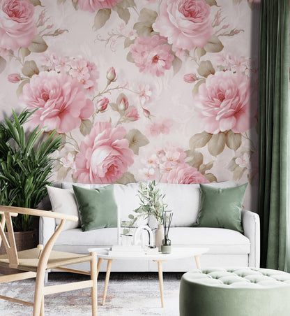 Removable Wallpaper, Floral Pink Cute Flower Design - Peel & Stick, Reusable, Self Adhesive, 26" Panels, Easy Install, Seamless