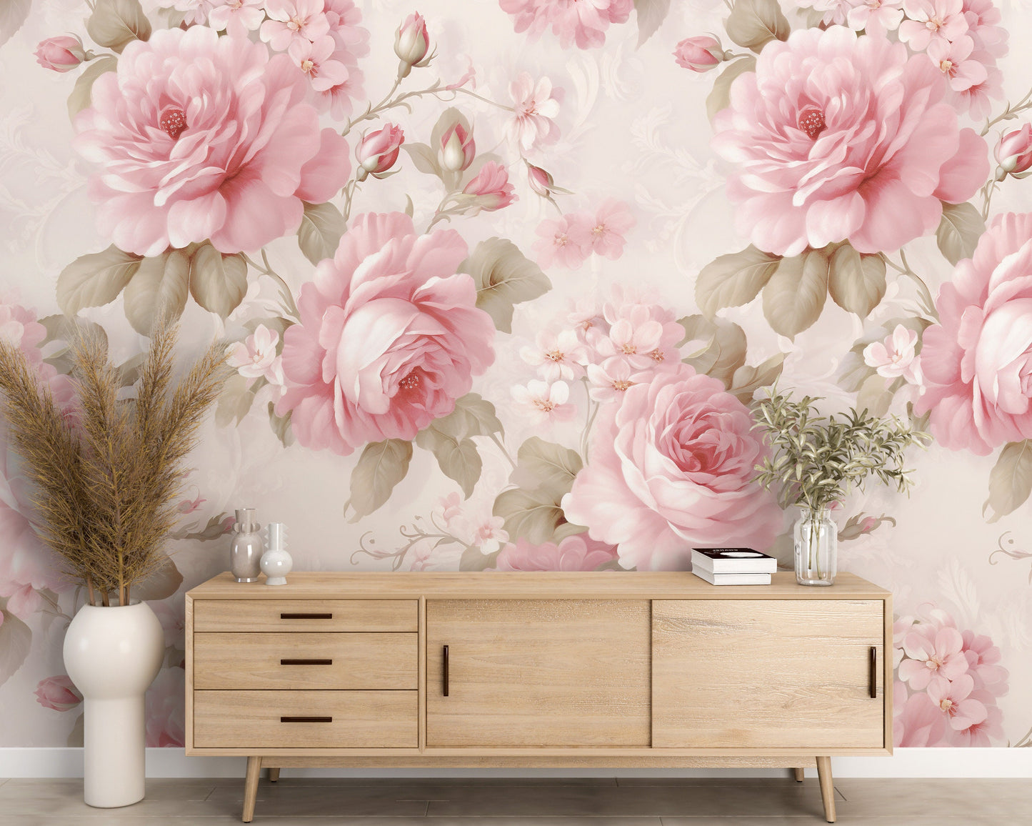 Removable Wallpaper, Floral Pink Cute Flower Design - Peel & Stick, Reusable, Self Adhesive, 26" Panels, Easy Install, Seamless