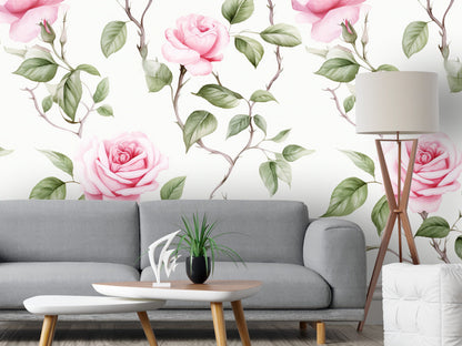 Removable Wallpaper, Floral Pink Flower Design - Peel & Stick, Reusable, Self Adhesive, 26" Panels, Easy Install, Seamless