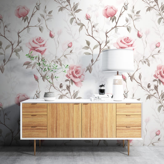 Removable Wallpaper, Cute Flower Design Pink Floral - Peel & Stick, Reusable, Self Adhesive, 26" Panels, Easy Install, Seamless