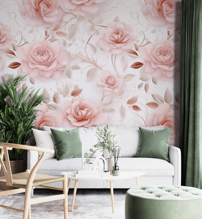 Removable Wallpaper, Flower Design Floral Pink - Peel & Stick, Reusable, Self Adhesive, 26" Panels, Easy Install, Seamless