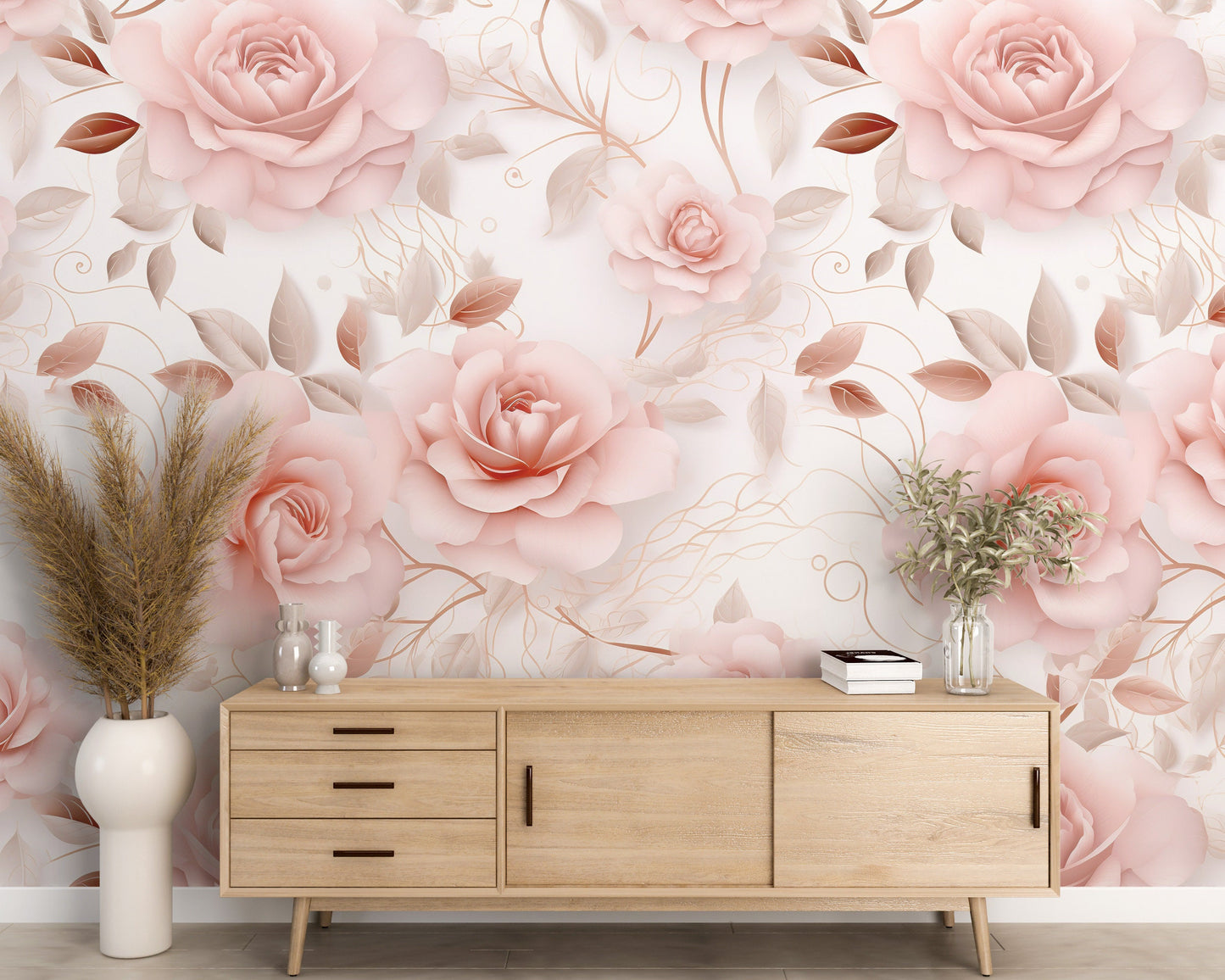 Removable Wallpaper, Flower Design Floral Pink - Peel & Stick, Reusable, Self Adhesive, 26" Panels, Easy Install, Seamless