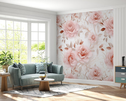 Removable Wallpaper, Flower Design Floral Pink - Peel & Stick, Reusable, Self Adhesive, 26" Panels, Easy Install, Seamless