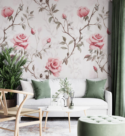 Removable Wallpaper, Cute Flower Design Pink Floral - Peel & Stick, Reusable, Self Adhesive, 26" Panels, Easy Install, Seamless