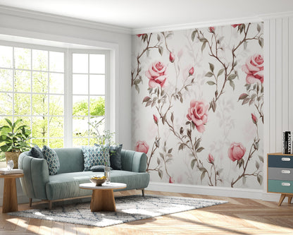 Removable Wallpaper, Cute Flower Design Pink Floral - Peel & Stick, Reusable, Self Adhesive, 26" Panels, Easy Install, Seamless