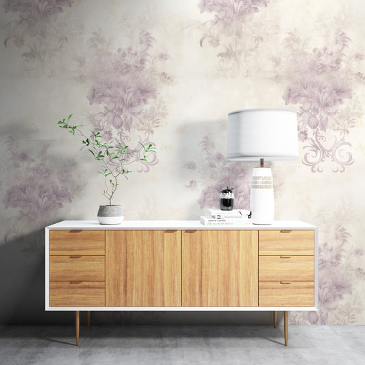 Removable Wallpaper, Purple Flowers Floral - Peel & Stick, Reusable, Self Adhesive, 26" Panels, Easy Install, Seamless