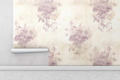 Removable Wallpaper, Purple Flowers Floral - Peel & Stick, Reusable, Self Adhesive, 26" Panels, Easy Install, Seamless