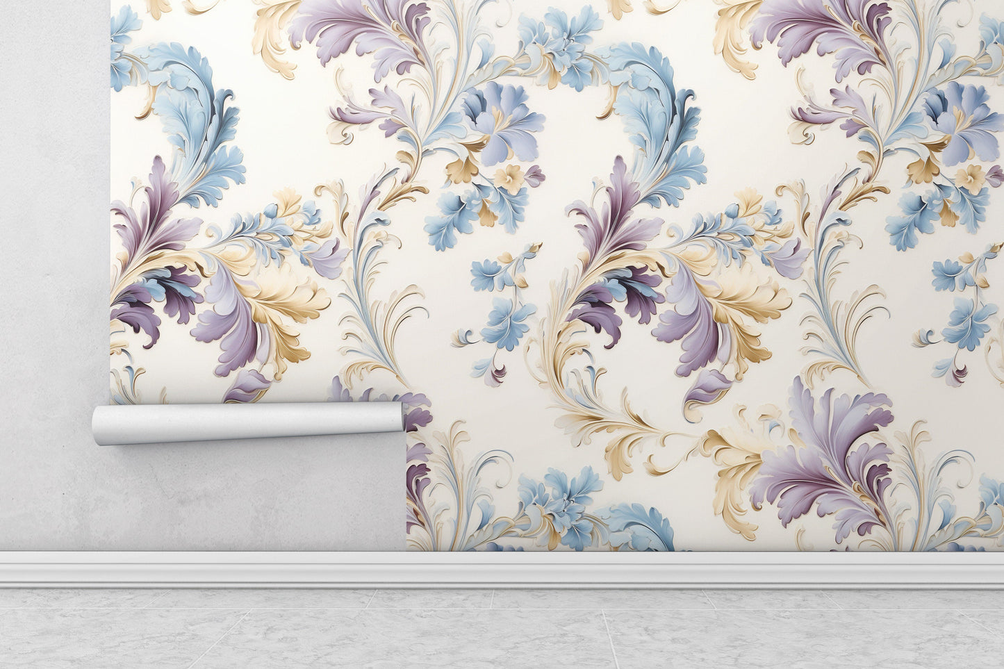 Removable Wallpaper, Purple and Blue Floral - Peel & Stick, Reusable, Self Adhesive, 26" Panels, Easy Install, Seamless