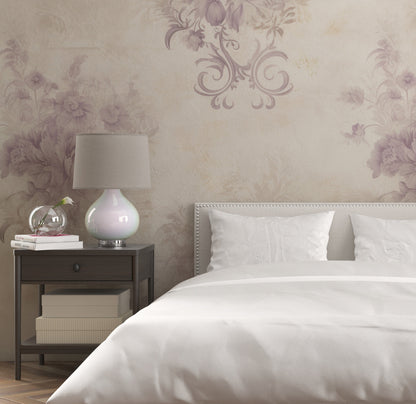 Removable Wallpaper, Purple Flowers Floral - Peel & Stick, Reusable, Self Adhesive, 26" Panels, Easy Install, Seamless